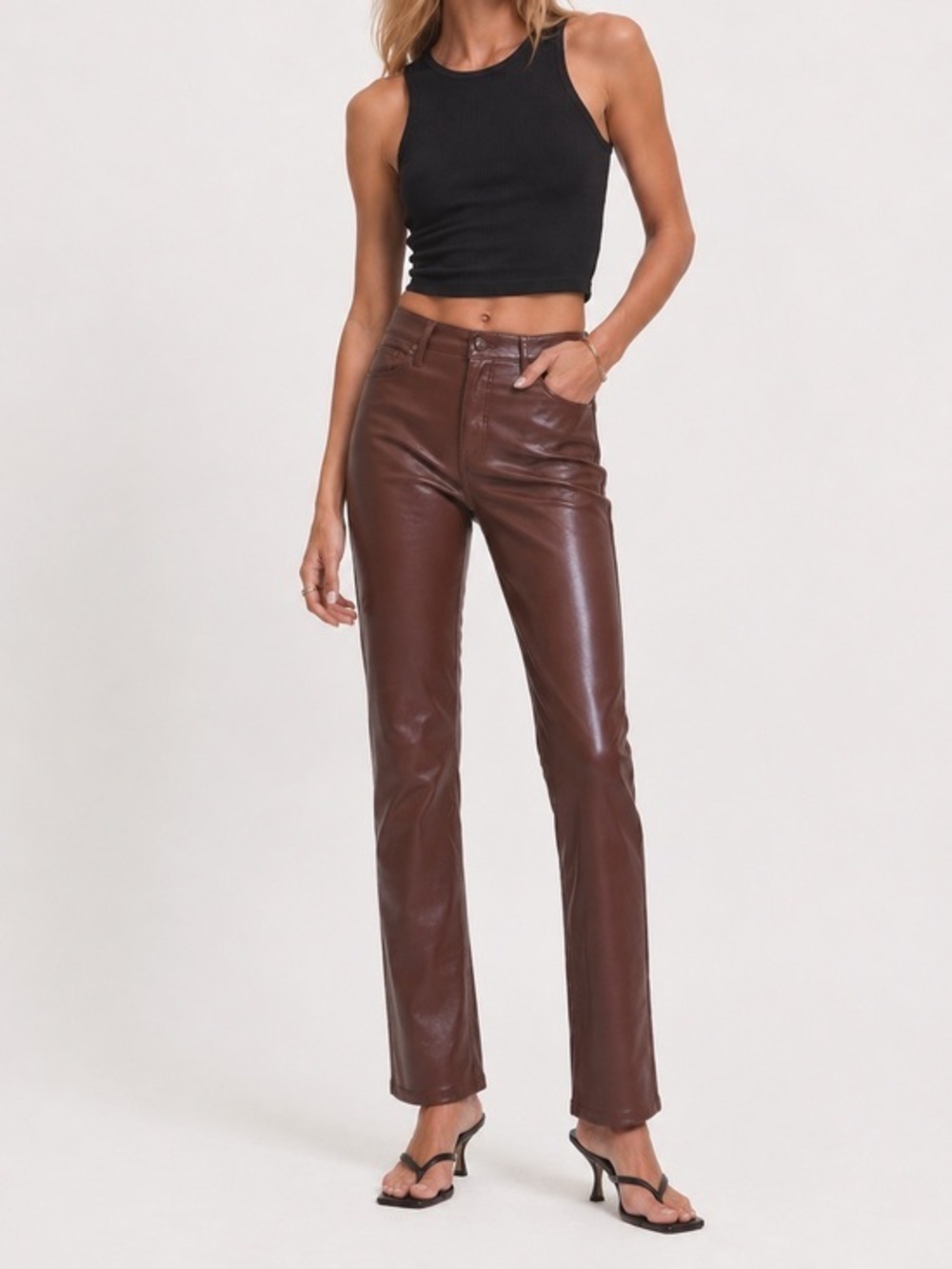 MOTHER the dazzler mid rise ankle brown faux leather pants 30